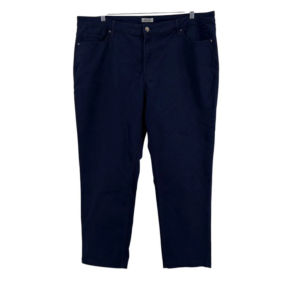 Catherines Womens 26W Navy Blue Sateen Stretch Pants Straight Leg Casual - Picture 4 of 6